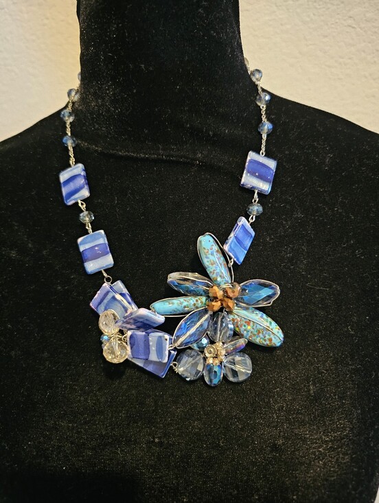 Jewelry - Blue Floral Statement Necklace - Women's Jewelry